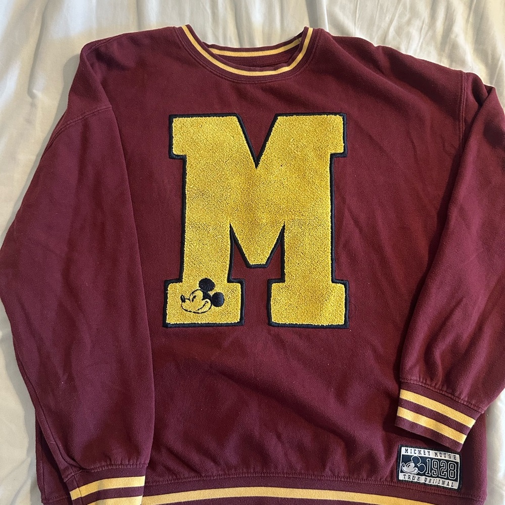Disney Men's Maroon and Gold Crewneck Sweater